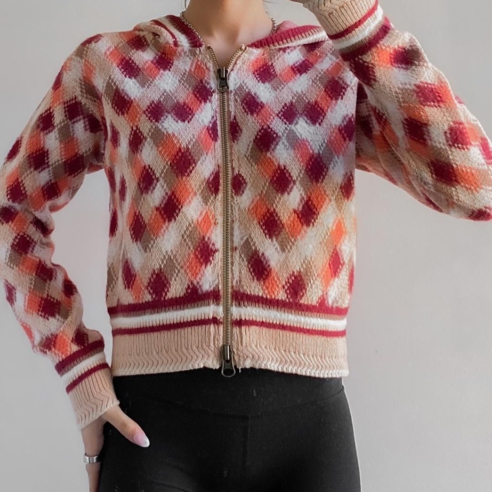 Free People Argyle Knit Cropped Sweatshirt/Hoodie